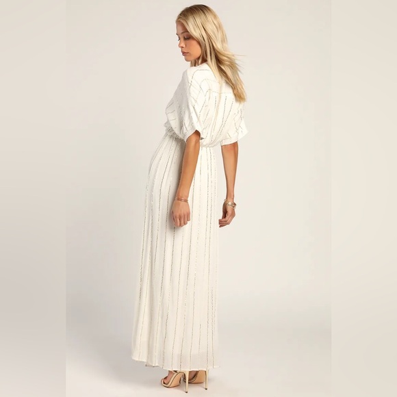 Goddess Vibes Ivory Gold Striped Dolman Sleeve Maxi Dress - Picture 4 of 12